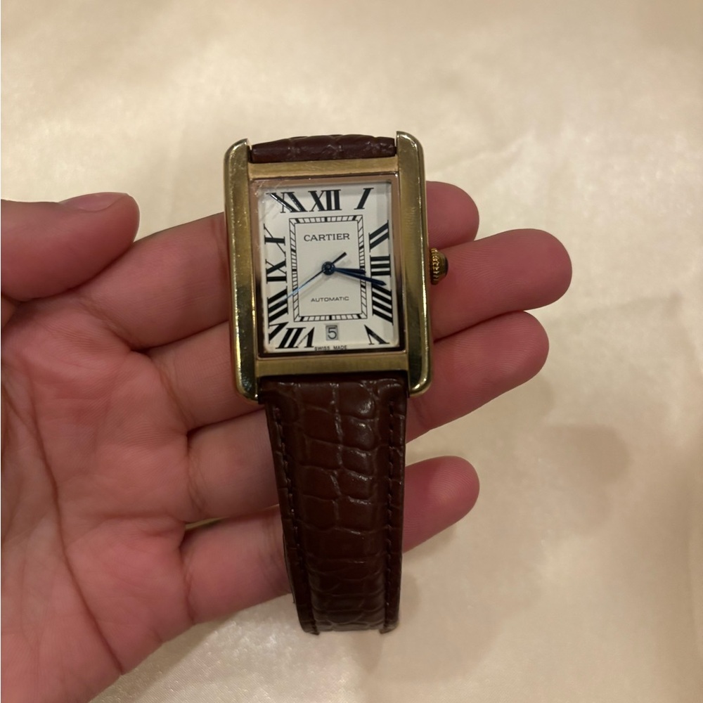 Cartier Gold Case with Brown Leather Strap Watch